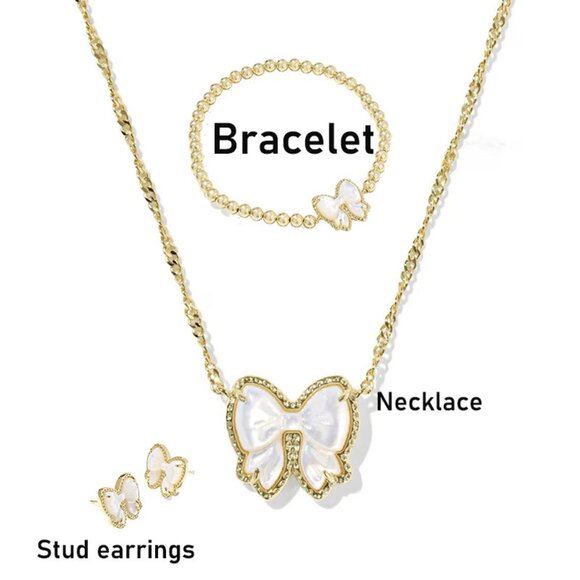 Kendra Scott Haley Bow Ivory Mother-of-Pearl Necklace (Gold) Set (Bracelet, Earr - Picture 1 of 4